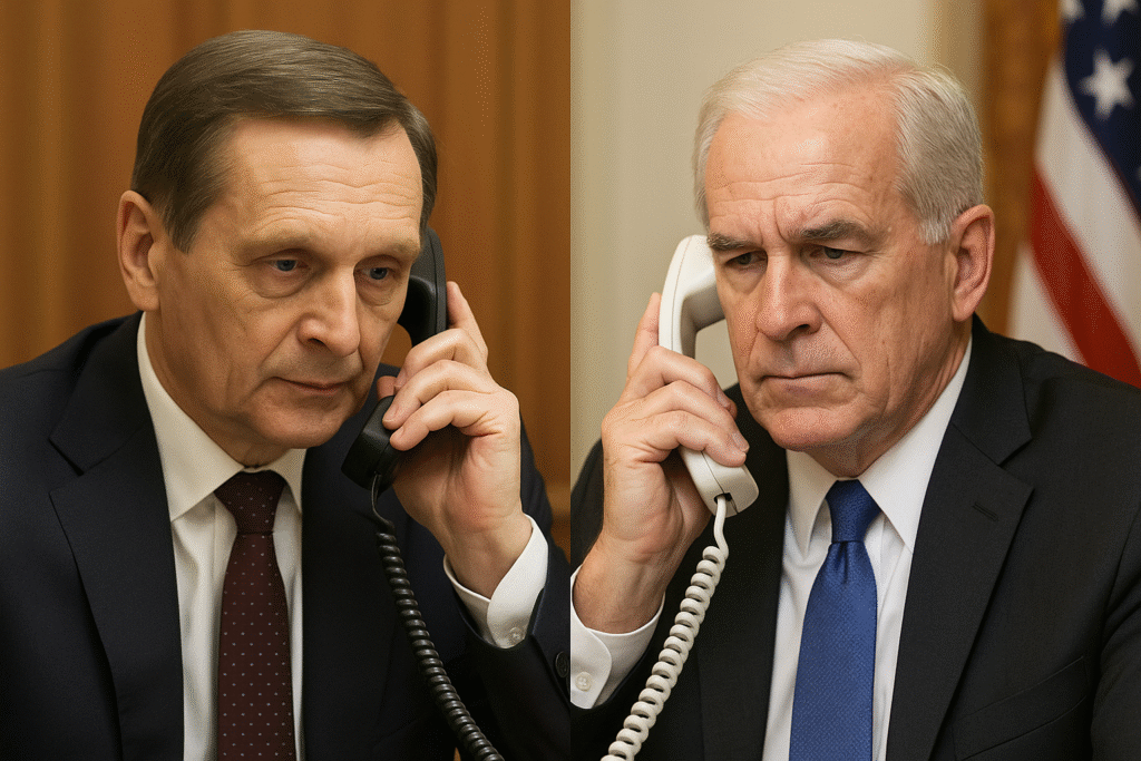 Illustration du dialogue téléphonique entre Sergueï Narychkine et John Ratcliffe, renforçant les relations entre Washington et Moscou.